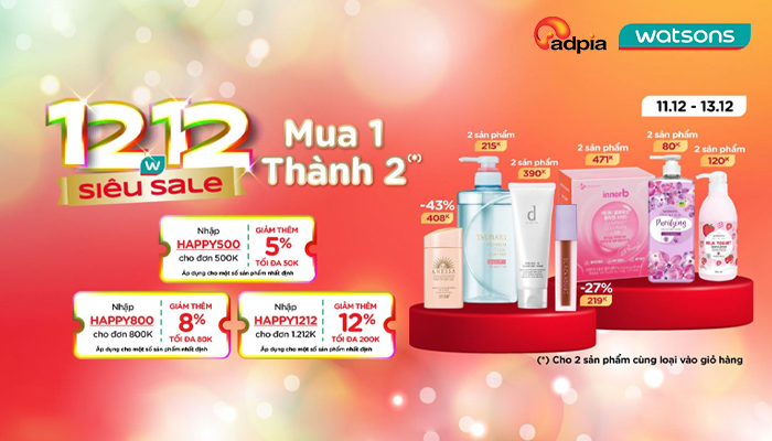 [WATSONS] 12.12 Siêu sale - Mua 1 thành 2