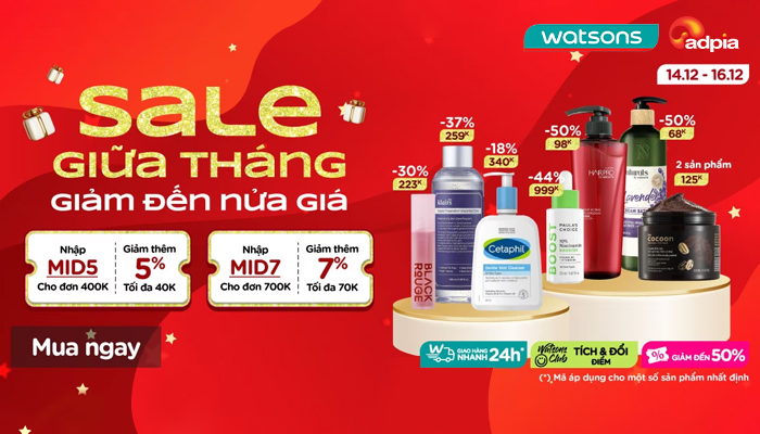 [WATSONS] Sale giữa tháng - Giảm đến nửa giá