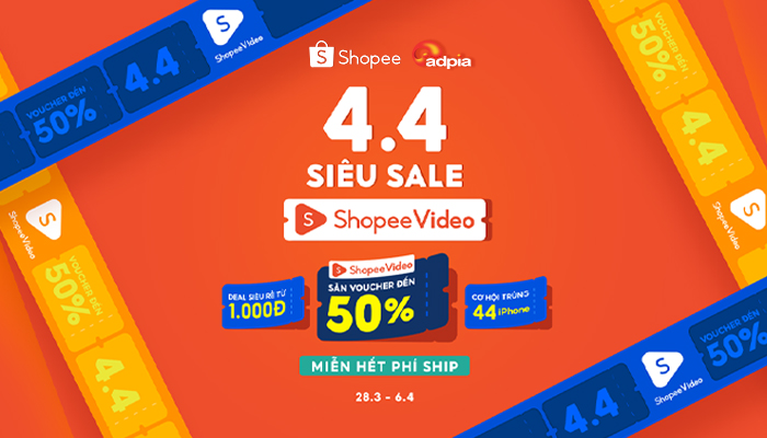 [SHOPEE] 4.4 Siêu sale - Voucher đến 50%