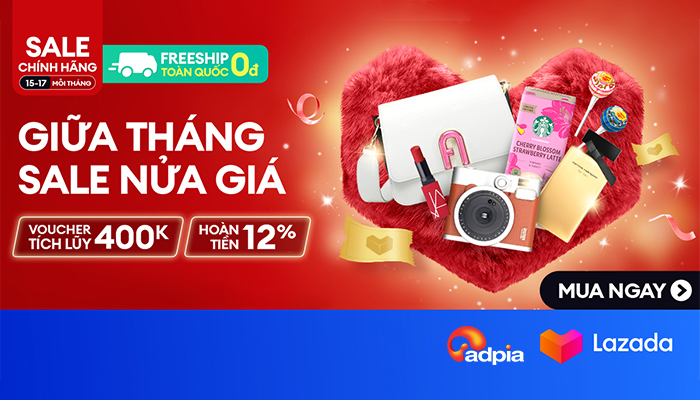 [LAZADA] Giữa tháng sale nửa giá - Lazmall hoàn tiền 12%