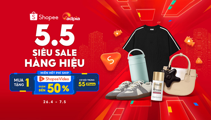 [SHOPEE] 5.5 Siêu sale hàng hiệu - Cơ hội trúng 55 Iphone