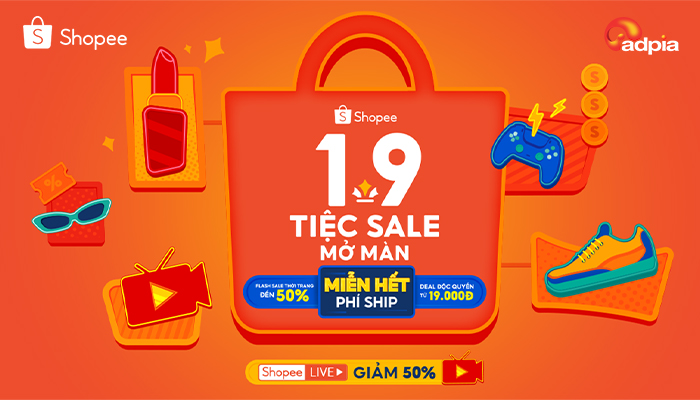 [SHOPEE] 1.9 Tiệc sale mở màn - Miễn hết phí ship