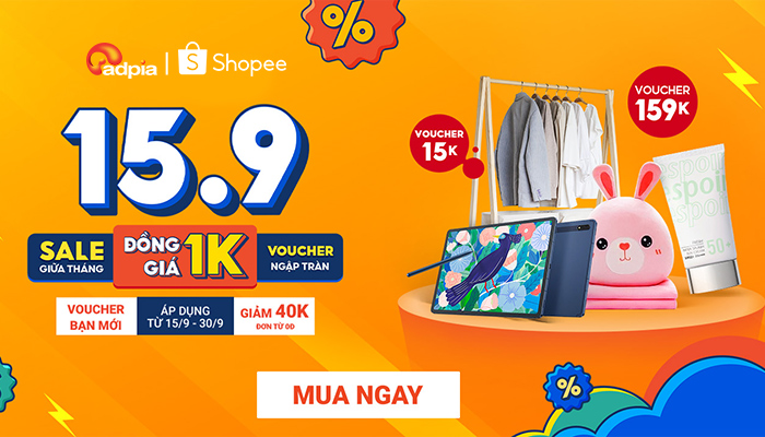 [SHOPEE] Ngày 15.9 sale đồng giá 1K - Thu thập voucher, nhận đến 500K