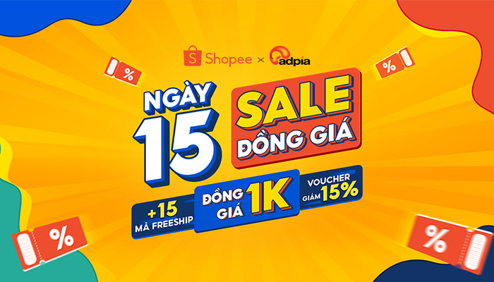 [SHOPEE] Ngày 15.6 sale đồng giá - Đồng giá 1K & voucher 15%