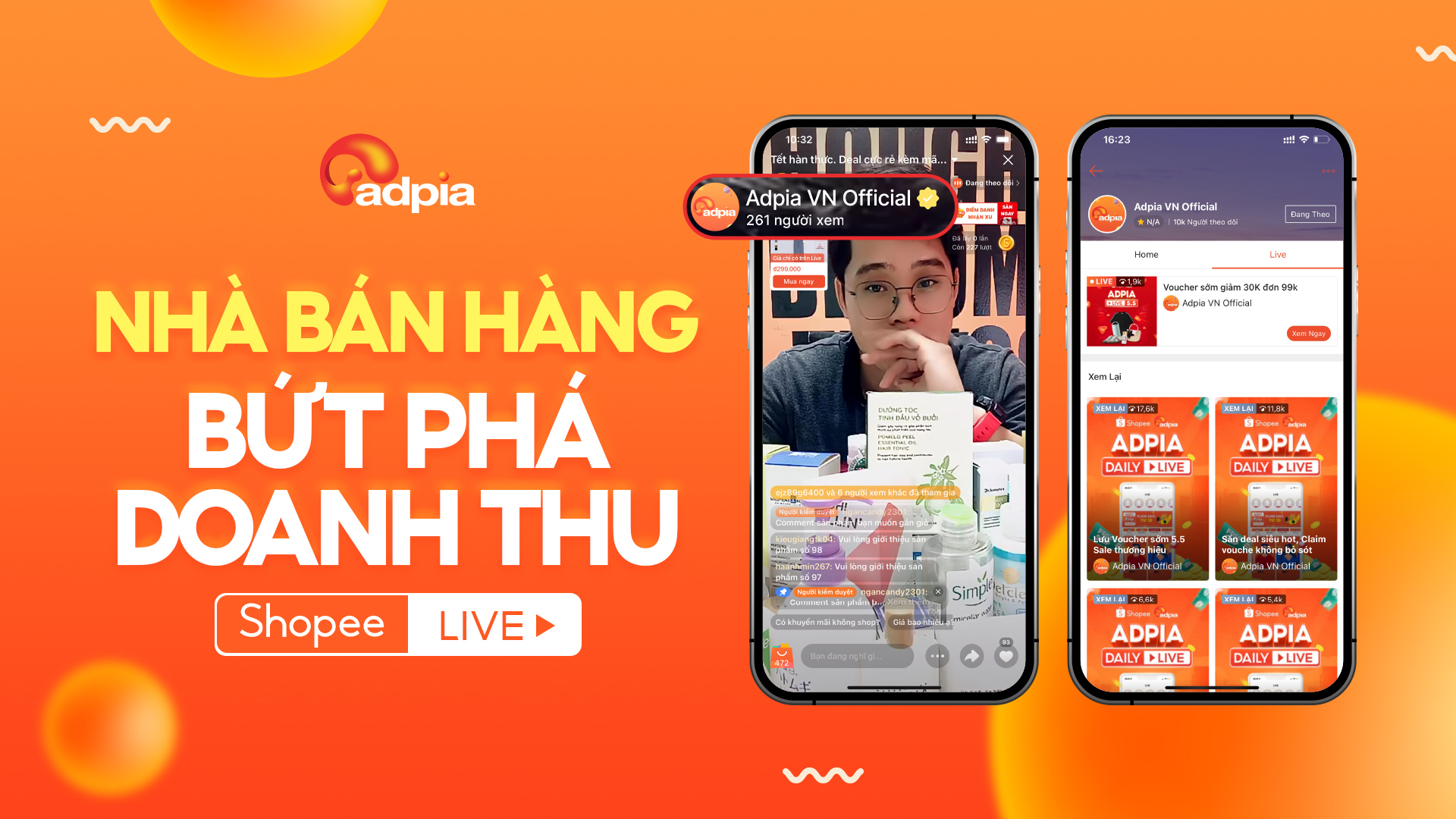Tăng trưởng doanh số khi liên kết tiếp thị với Adpia trên Shopee Live
