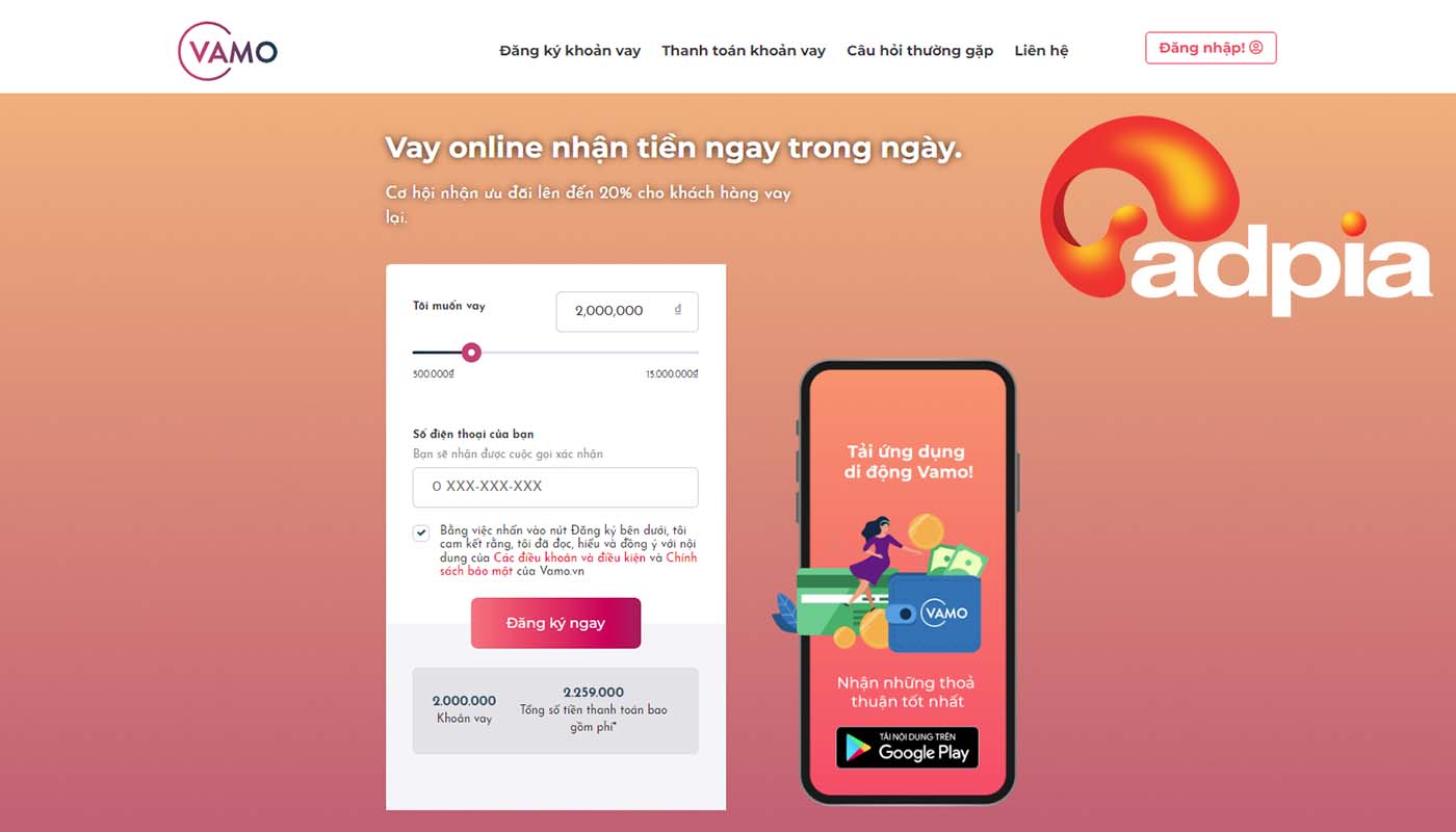 App vay tiền online nhanh, uy tín, lãi suất thấp Vamo