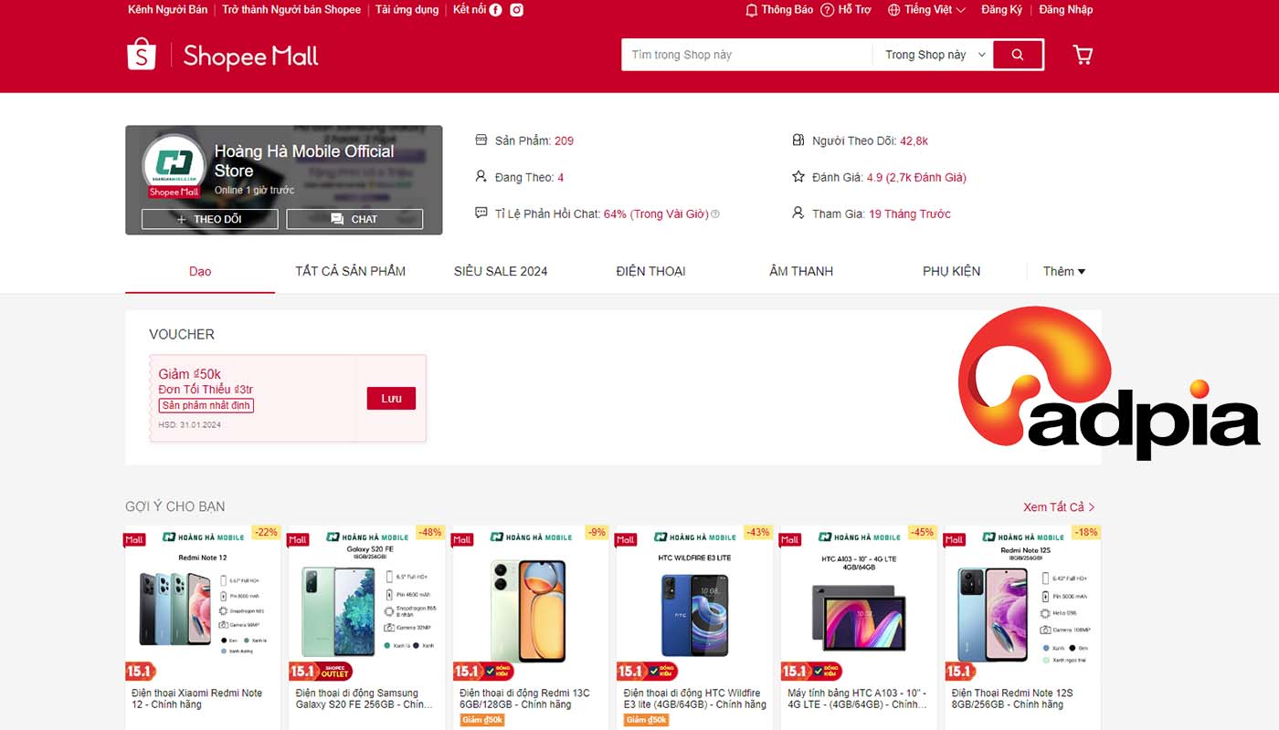 Shop b&aacute;n điện thoại cũ uy t&iacute;n tr&ecirc;n Shopee Ho&agrave;ng H&agrave; Mobile