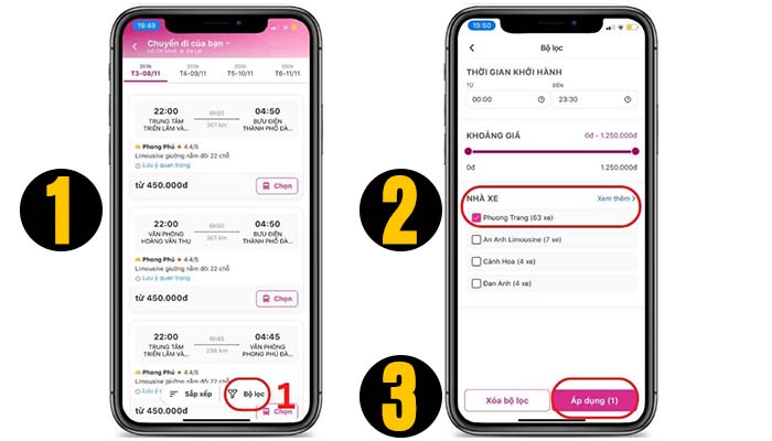đặt v&eacute; xe phương trang online qua momo bước 2