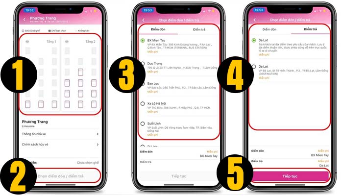 đặt v&eacute; xe phương trang online qua momo bước 3