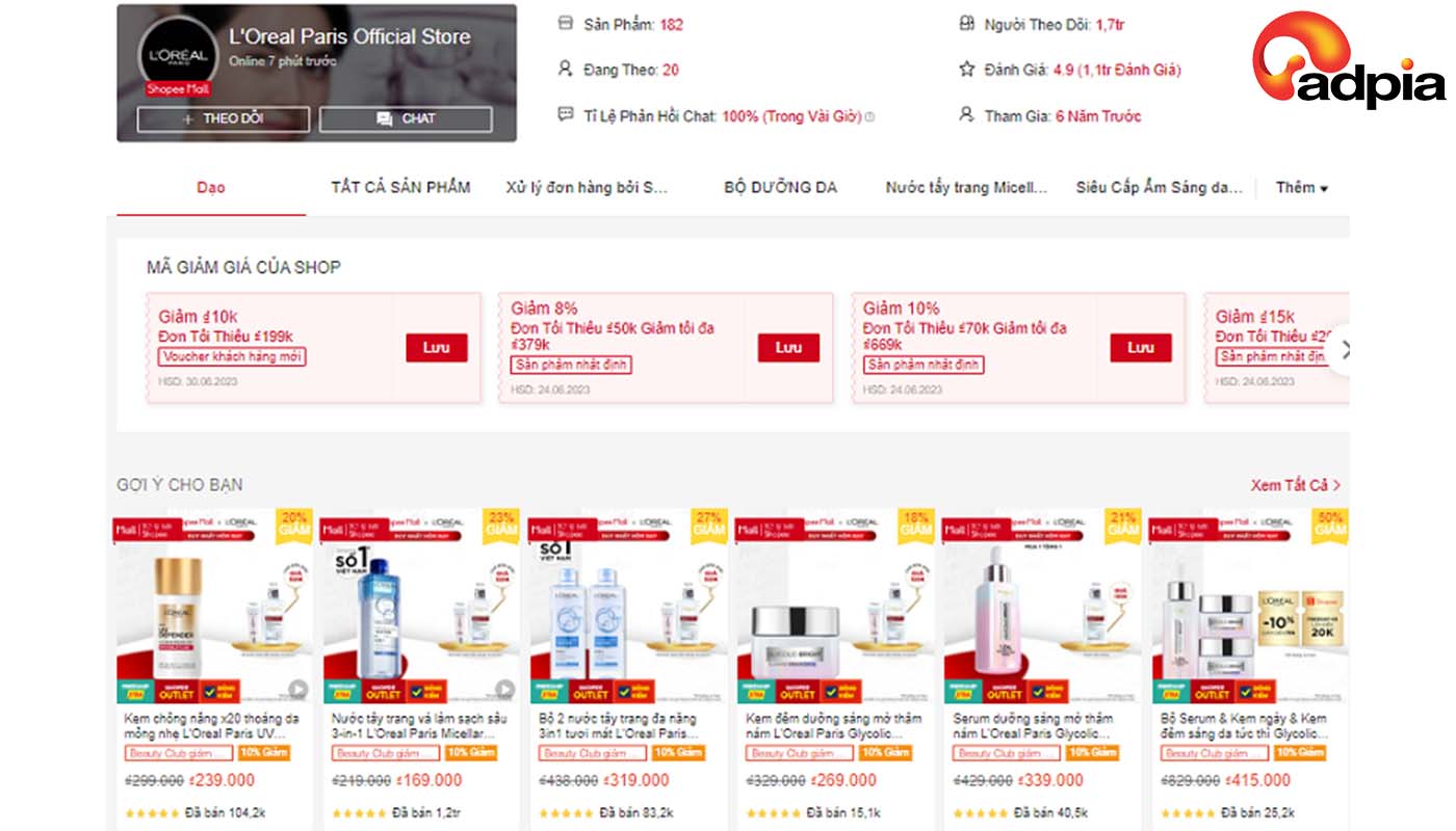 Top những shop b&aacute;n mỹ phẩm uy t&iacute;n tr&ecirc;n Shopee L'Oreal Paris