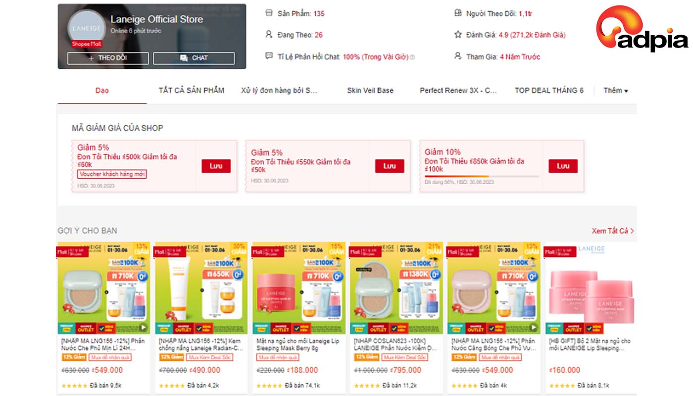 Top những shop b&aacute;n mỹ phẩm uy t&iacute;n tr&ecirc;n Shopee Laneige