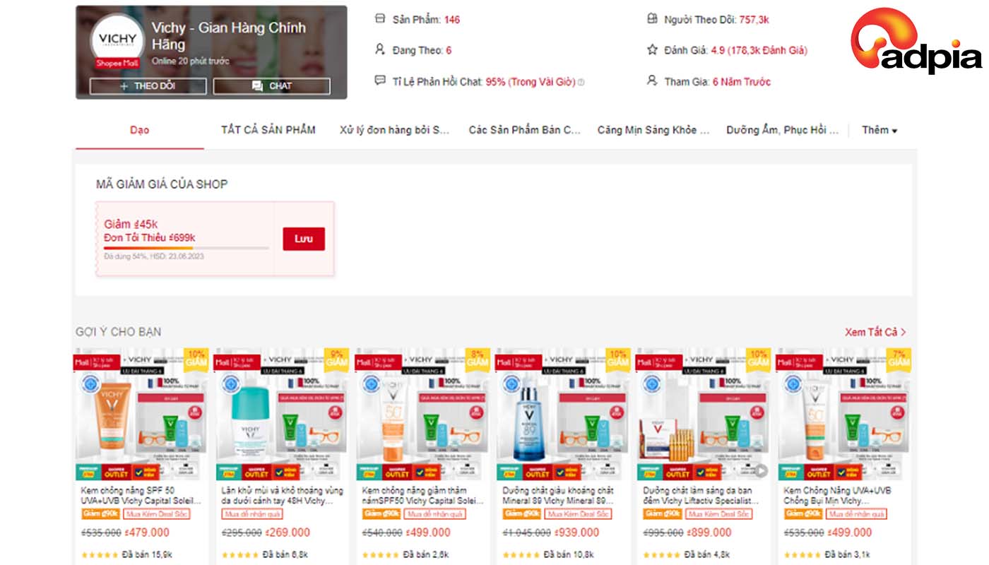 Top những shop b&aacute;n mỹ phẩm uy t&iacute;n tr&ecirc;n Shopee Vichy