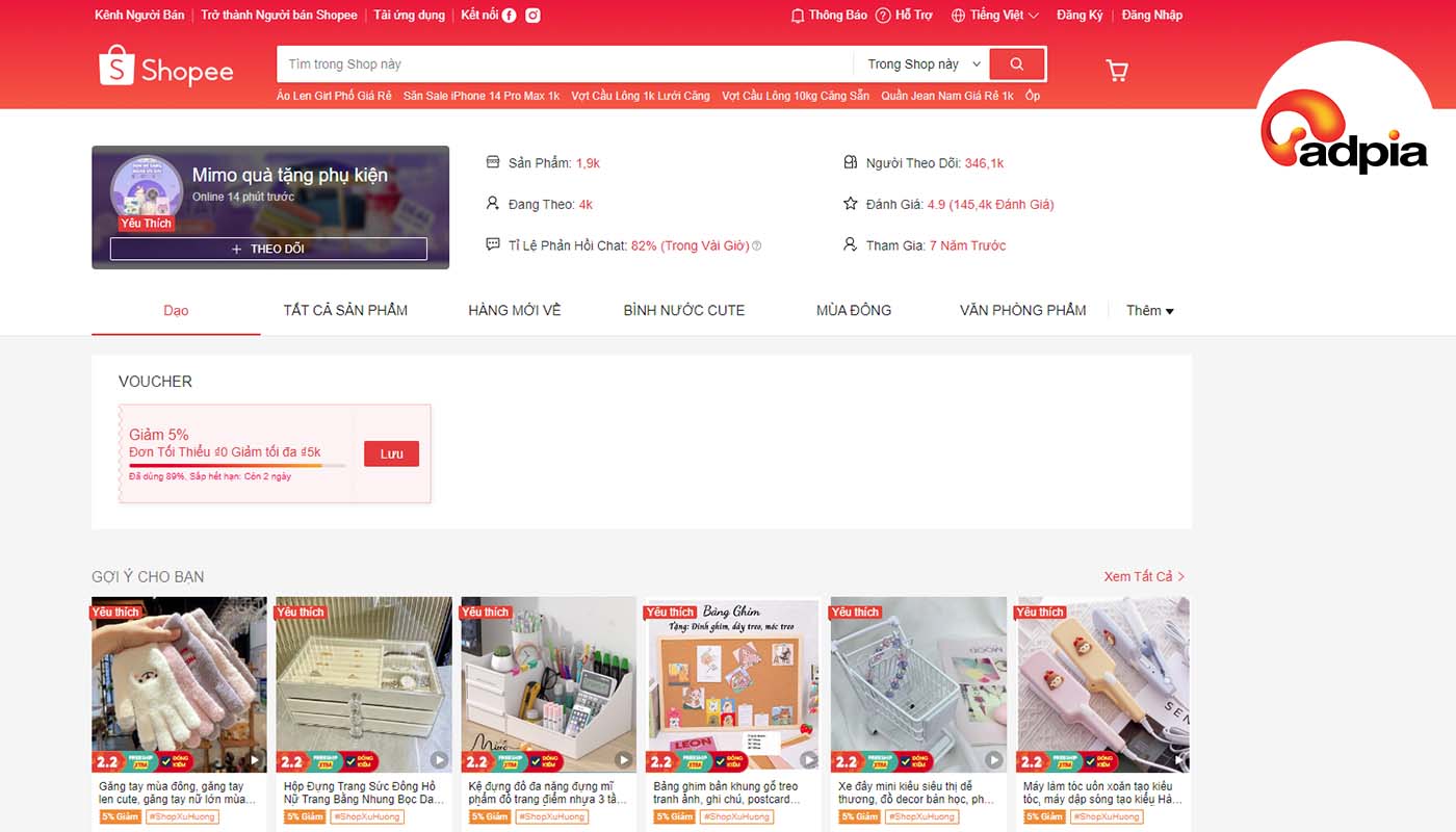 Shop b&aacute;n đồ phụ kiện 1k tr&ecirc;n Shopee Mimo
