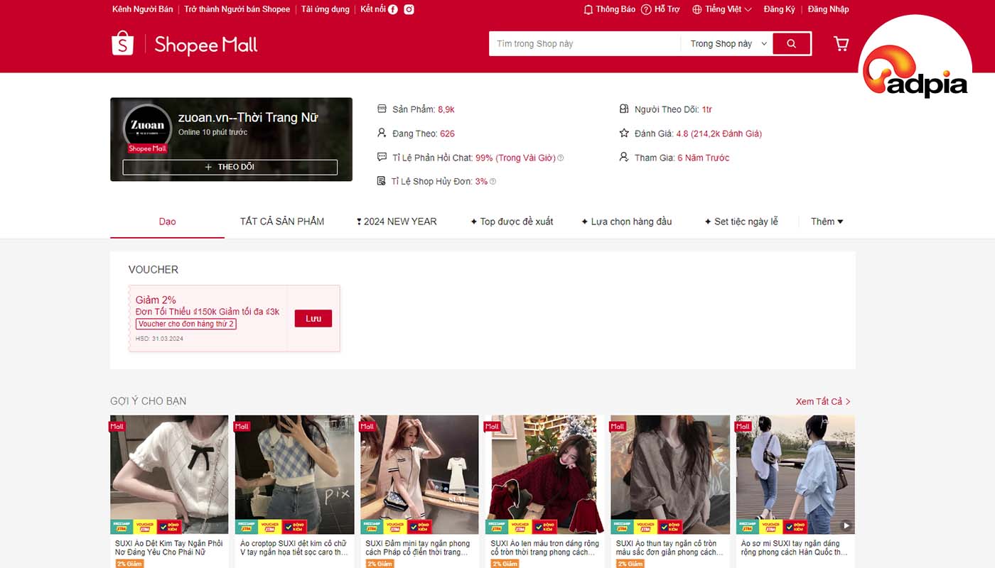 Shop nước ngo&agrave;i tr&ecirc;n Shopee Zuoan