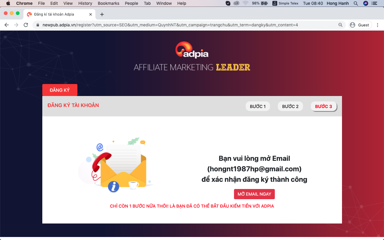 Bước 5 hướng dẫn đăng k&yacute; t&agrave;i khoản affiliate