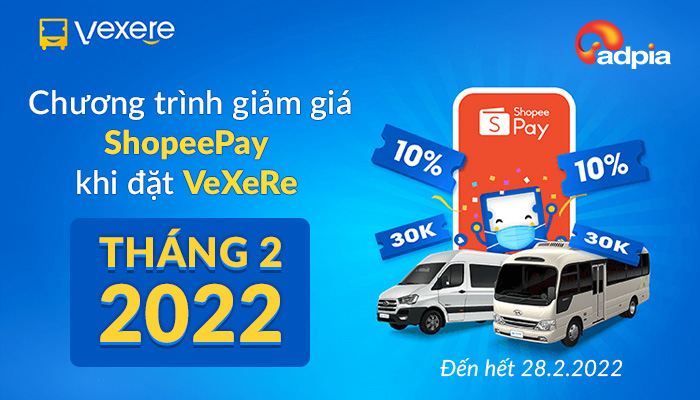 [VEXERE] Chương trình giảm giá ShopeePay khi đặt VeXeRe tháng 2/2022