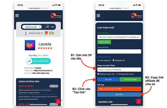 Cách lấy link tiếp thị liên kết lazada