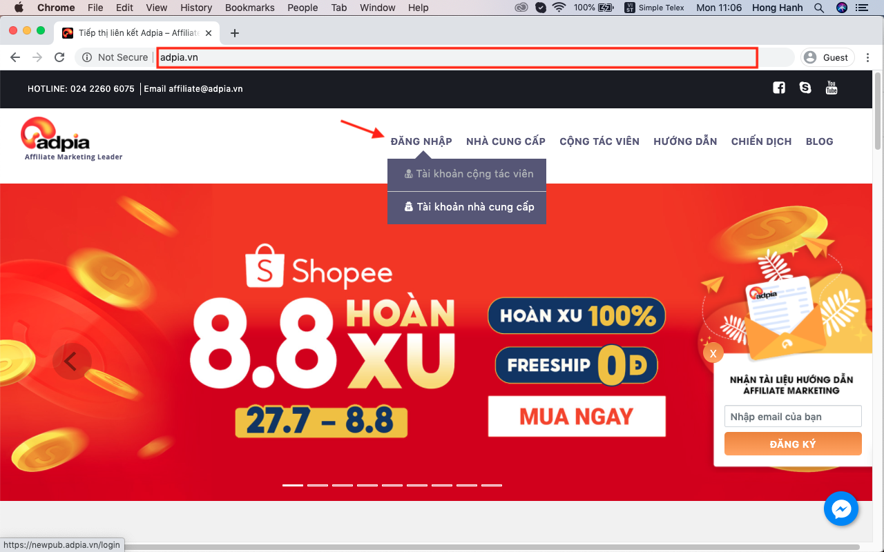 Bước 1 hướng dẫn c&aacute;ch l&agrave;m affiliate marketing shopee cho người mới