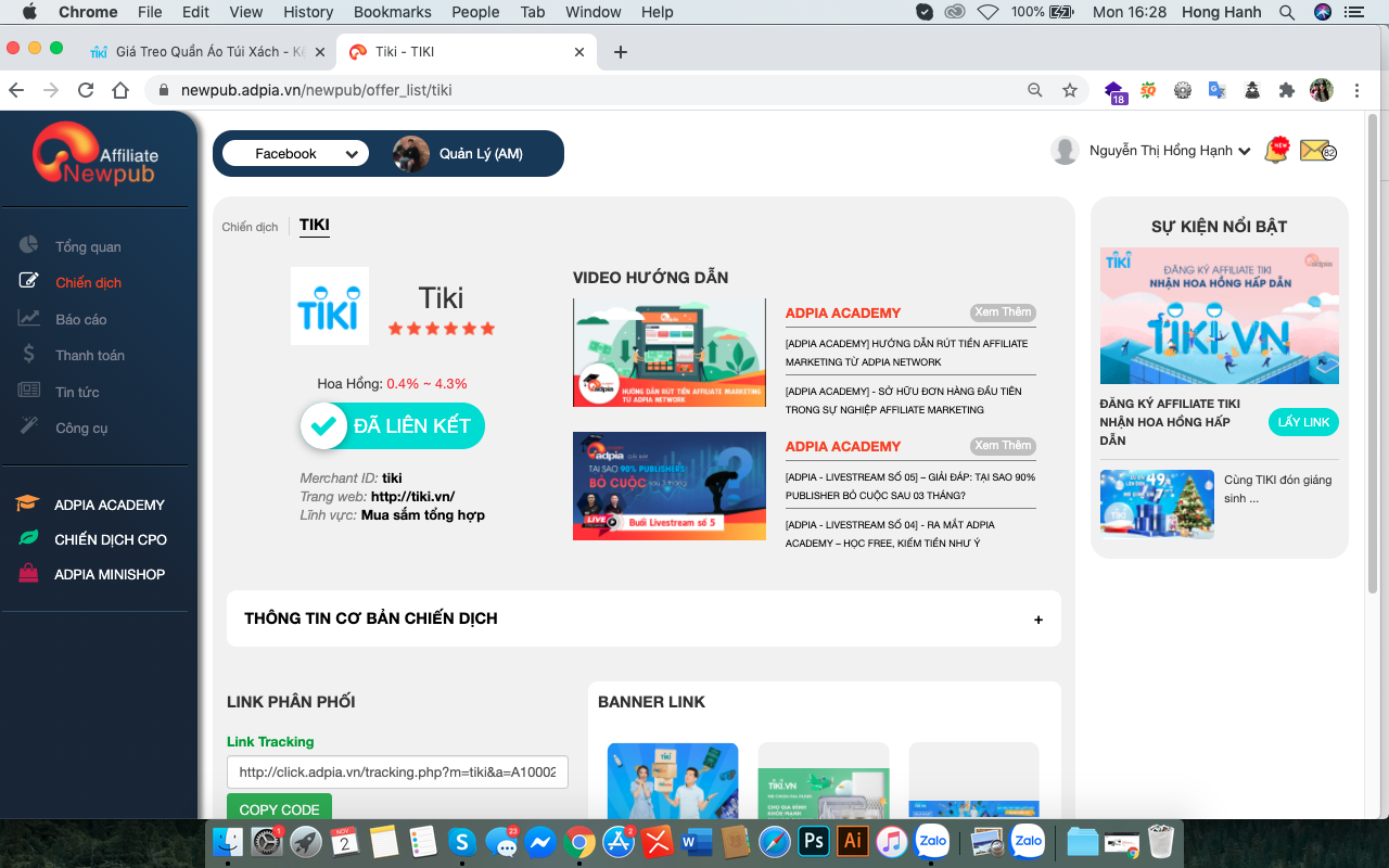 Hướng dẫn cách lấy link affiliate tiki