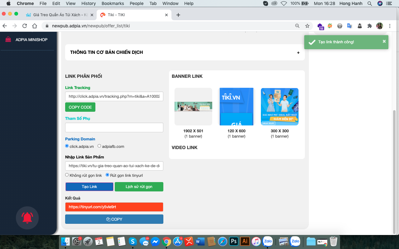 Hướng dẫn cách lấy link affiliate tiki