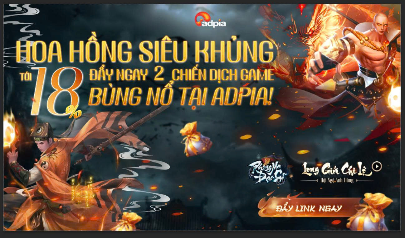 Bùng nổ doanh thu với 2 chiến dịch Game có mức hoa hồng tới 18%tại Adpia!