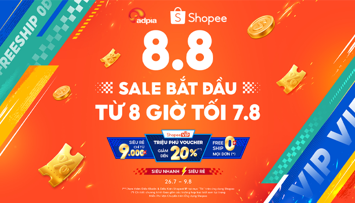 [SHOPEE] 8.8 Siêu hội voucher: Siêu rẻ - Siêu nhanh