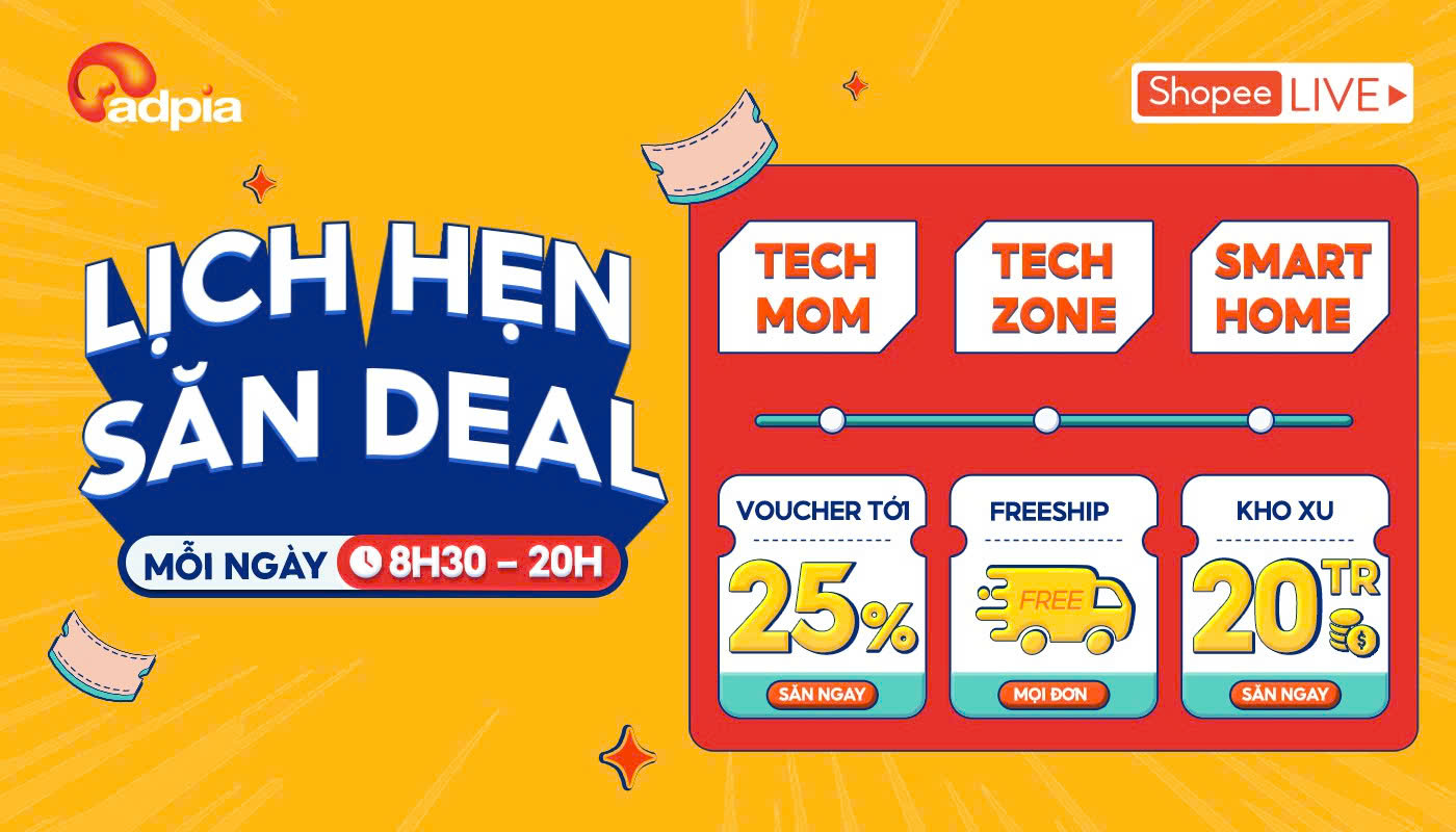 Đặt lịch chốt đơn deal hời mỗi ngày chỉ có tại Adpia x Shopee